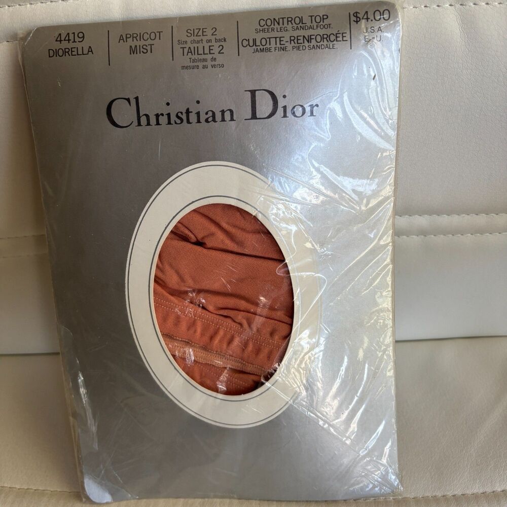 Vintage Christian Dior Diorella Pantyhose Size 2 Apricot Mist Control Top NOS